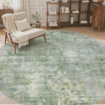 Soalmost 8x8 Green/Ivory Round Rug 8ft Living Room Circle Rug Vintage Round - Image 4