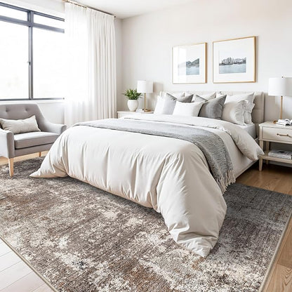 Area Rugs for Living Room: 6x9 Washable Neutral Abstract Rug for Bedroom Large - Image 8