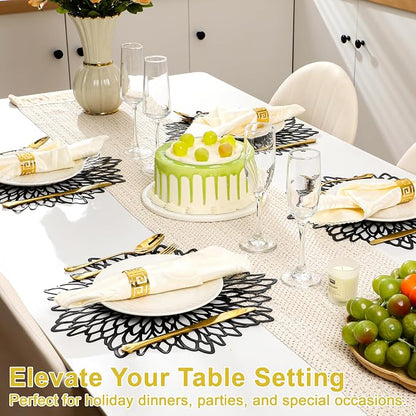 Set of 4 Round Placemats Black, Heat-Resistant PVC Table Mats - Image 5