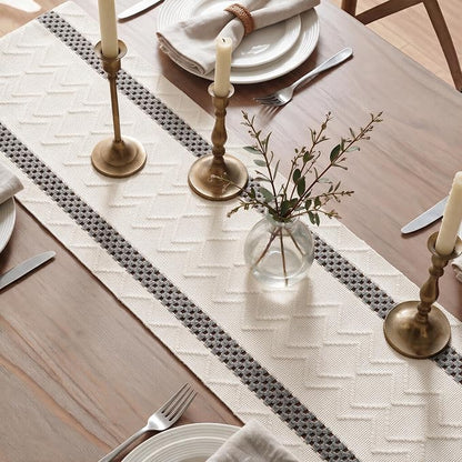Artoid Mode Dark Grey Stripe Woven Rustic Table Runner 12x36 Inch | Holiday - Image 4