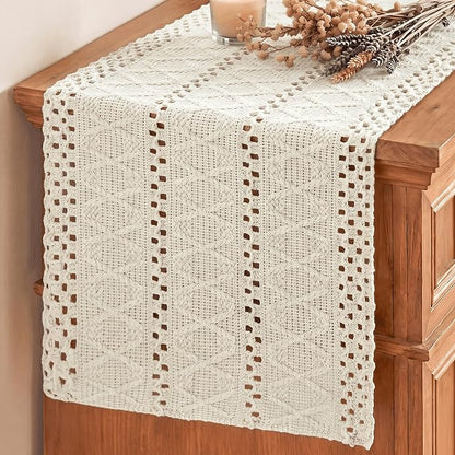 Artoid Mode Beige Woven Farmhouse Hollow Table Runner 12x90 Inch | Holiday by ArtoidMode