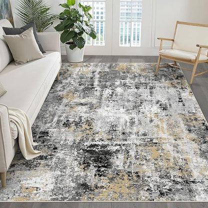 5x8 Area Rug Living Room: Washable Large Abstract Neutral Modern Soft Rug Stain by LOONGRUG