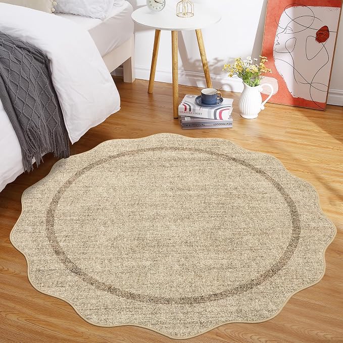 GarveeHome Scalloped Round Area Rugs, Washable Small Round Rug 3ft Non-Slip by GarveeHome