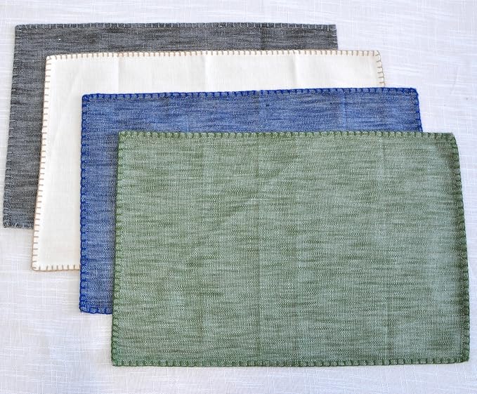 Dining Table Placemats with Decorative Stitched Edge Textured Cotton Kitchen - Image 8