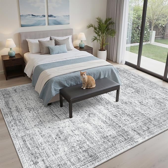 Soalmost 5x7 Area Rugs Gray Low Pile Indoor Washable Trendy Faded Style Rugs - Image 4