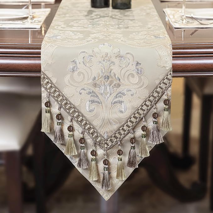 Loom and Mill Luxury Jacquard Table Runner 90 Inches Long, Light Apricot | by LoomandMill