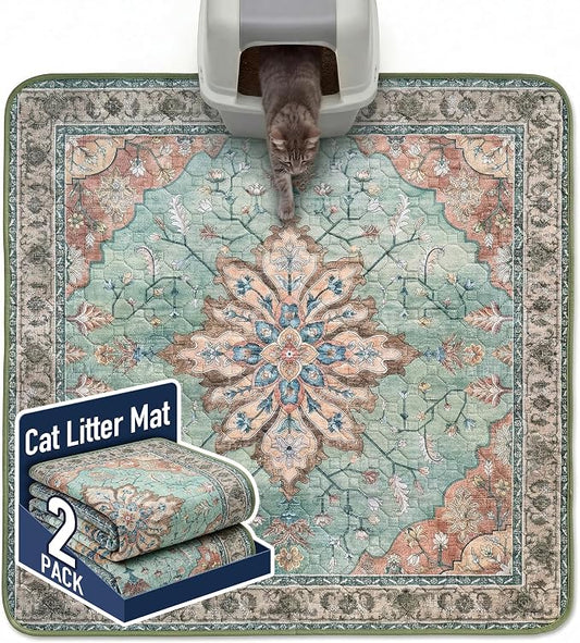 Hompet Cat Litter Mat 2 Pack, 54x54 Large Machine Washable Trapping Mats by Hompet