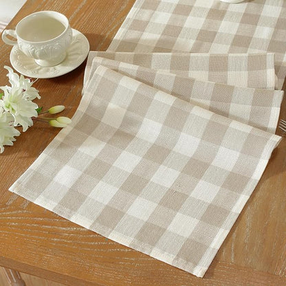 Laolitou Spring Beige Checkered Table Runner, Cotton Linen Gingham Table Runners - Image 5