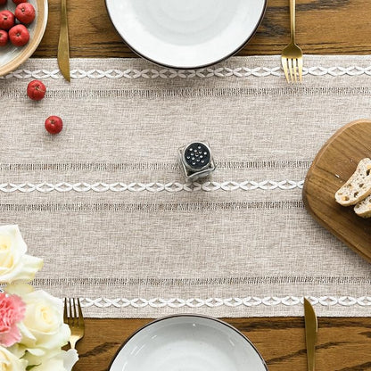 Artoid Mode Brown Rustic Cotton Linen Table Runner, Seasonal Embroidered Hollow - Image 2