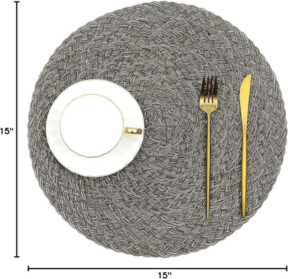 SHACOS Round Braided Placemats Set of 6 Thick Woven Placemats Washable 15 inch - Image 10