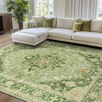 RELEANY Area Rugs 7'x9' Washable Non-Slip, Floral Vintage Distress Medallion by RELEANY