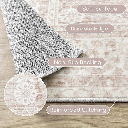 Pink Area Rug for Living Room Low Pile Soft 8 x 10 Carpet - Image 3