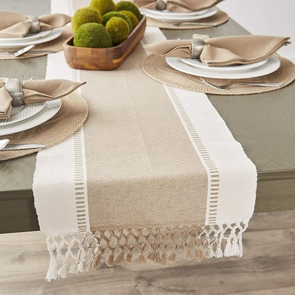 DII Dobby Stripe Table Runner, Stone & Cream Background | Woven Decorative - Image 8