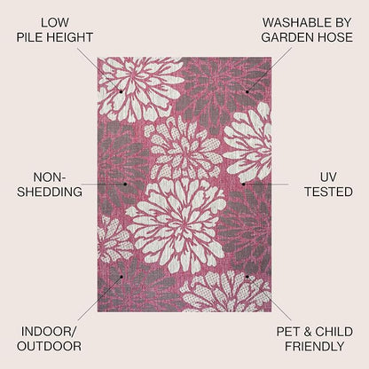 JONATHAN Y Floral Textured Weave Indoor Outdoor Area Rug 5X8 Fuchsia/Light Gray - Image 2