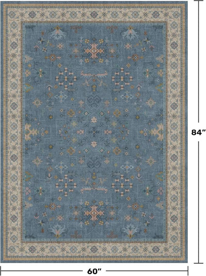 Washable 5x7 Blue Rugs for Kids Room, Boho 5 x 7 Nursery Rug Boys, Colorful - Image 2