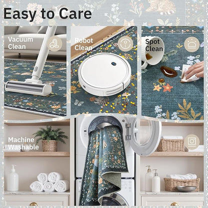Soalmost Cat 5x7 Area Rugs for Living Room, Machine Washable Animal Floral - Image 7
