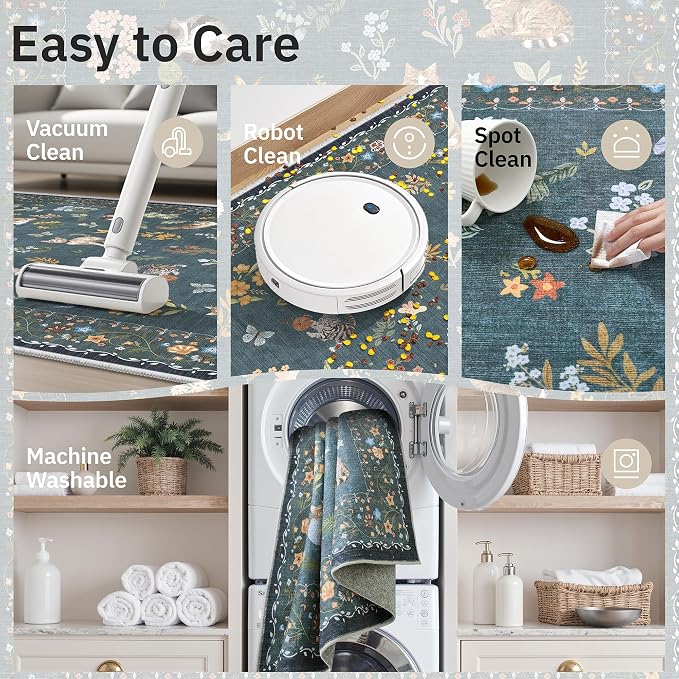 Soalmost Cat 8x10 Area Rugs for Living Room, Machine Washable Animal Floral - Image 6