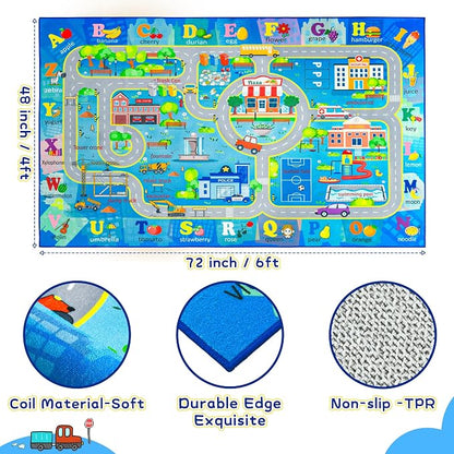 Chicrug 4x6 Car Road Area Rug for Kids Playroom Bedroom, Non Slip Low Pile - Image 2