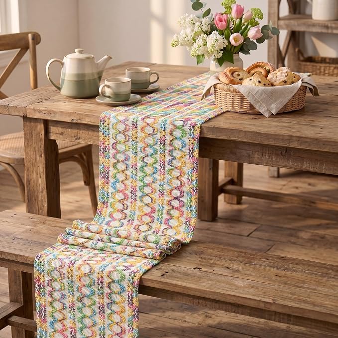 Artoid Mode Colorful Woven Farmhouse Hollow Table Runner 12x48 Inch | Holiday - Image 5