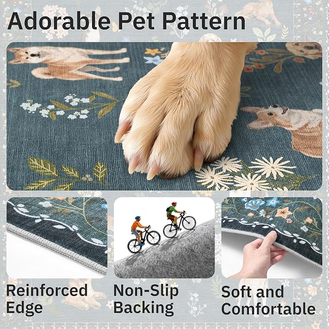 Soalmost Dog 9x12 Area Rugs for Living Room, Machine Washable Animal Floral - Image 7