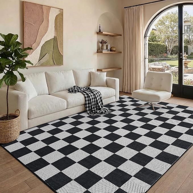 GarveeHome Checkered Dark 4x6 Washable Rug Geometric Diamond Dot Modern Soft - Image 3