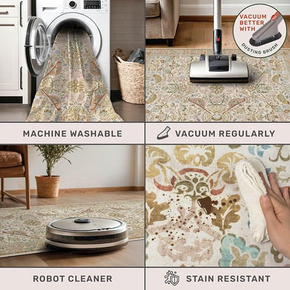 Beige Boho Bathroom Rugs 2x3 Washable Non Slip - Image 4