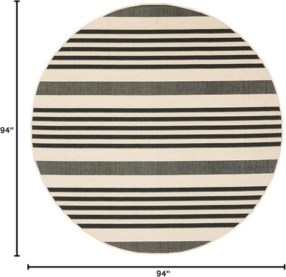SAFAVIEH Courtyard Collection 7'10" Round Black/Bone CY6062 Stripe Indoor/ - Image 2