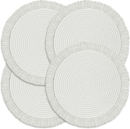Round Placemats Set of 4 Table Mats 13Inch Washable Cotton Heat Resistant by Lucomb