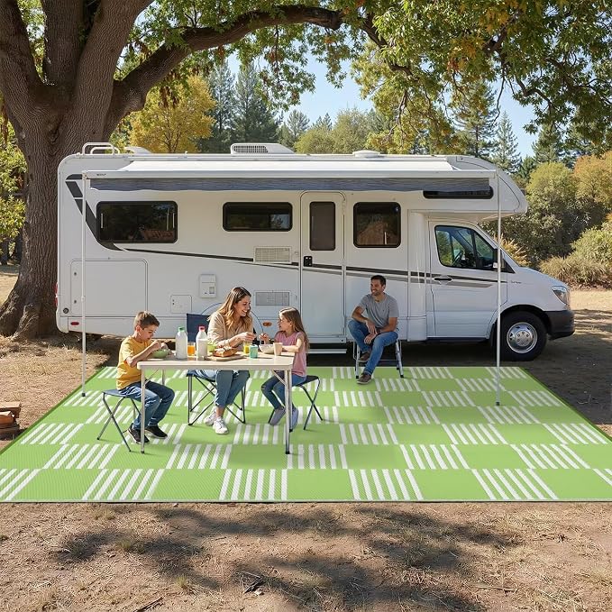 Garvee Waterproof Outdoor Rug 10x14, Checkered Foldable Plastic Straw Patio - Image 7