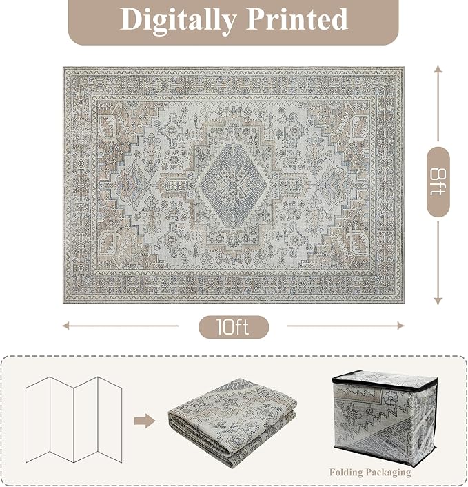Machine Washable Area Rugs 9x12 Living Room Retro Rugs- Ultra Soft Low Pile - Image 2