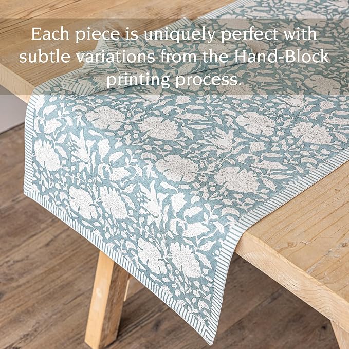 Over&Back 18x90 Hand-Blocked Printed Cotton Table Runner - Image 3