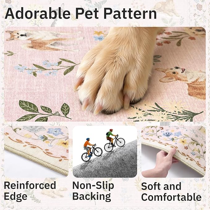 Soalmost Dog 6x9 Area Rugs for Living Room, Machine Washable Animal Floral - Image 7
