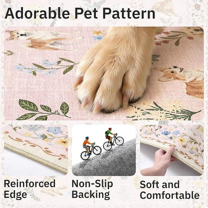 Soalmost Dog 6x9 Area Rugs for Living Room, Machine Washable Animal Floral - Image 7