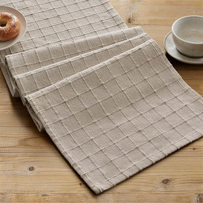 Artisanal Grid Linen Table Runner, 13x48 Inches Oatmeal | Heavy Textured - Image 2