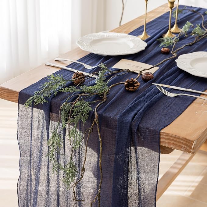 3Pcs Navy Cheesecloth Table Runner 120 Inches by KEKETOARRANGE