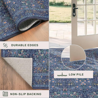 Hazo Haus Vintage Dark Blue Living Room Rug, 7x10 Washable Large Area Rugs - Image 5