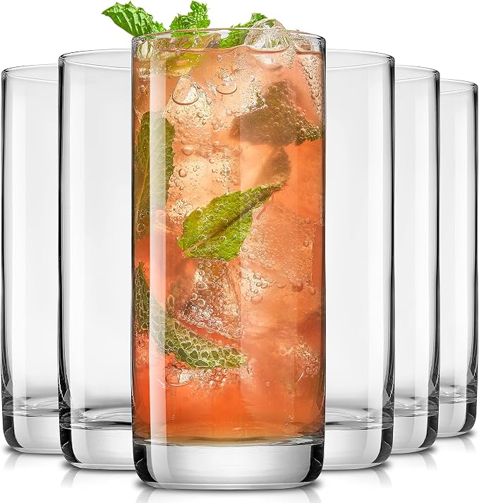 JoyJolt Faye 13oz Highball Glasses, Mojito Glass Cups, Tom Collins Bar Glassware by JoyJolt