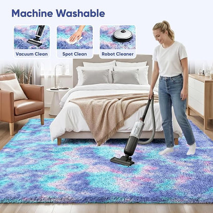 Rainbow Fluffy Rugs for Girls Bedroom: 5x7 Large Shag High Pile Area Rug - Image 8