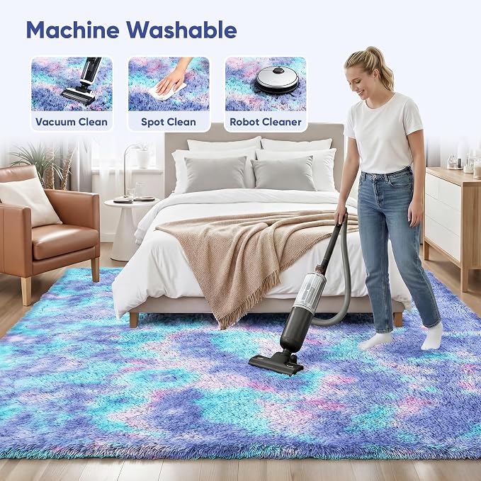 Rainbow Fluffy Rugs for Girls Bedroom: 4x6 Large Shag High Pile Area Rug - Image 8