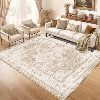 10x12 Area Rug for Living Room-Vintage Farmhouse Boho Floral Neutral Washable - Image 2