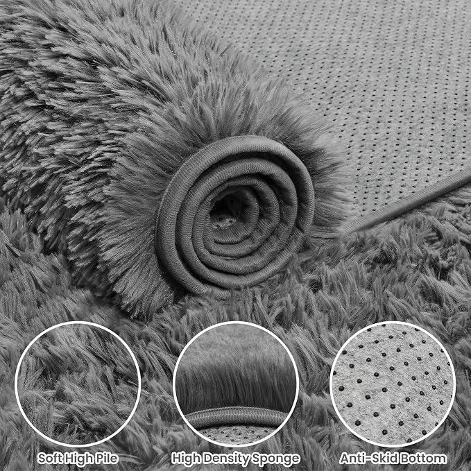 5x8 Area Rugs for Living Room: Soft Fluffy Shag Light Grey Rugs for Bedroom - Image 5