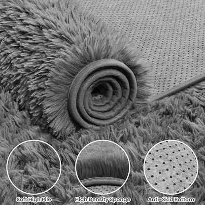 4x6 Area Rugs for Living Room Rug: Soft Fluffy Shag Light Gray Rugs for Bedroom - Image 7