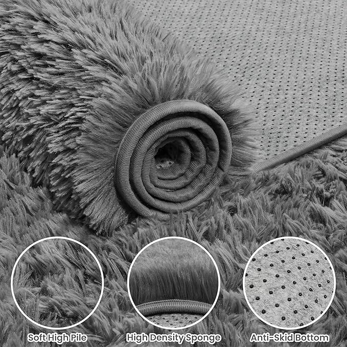 6x9 Area Rugs for Living Room Rug: Soft Fluffy Shag Light Gray Rugs for Bedroom - Image 6