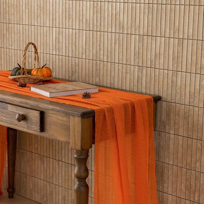 3Pcs Fall Golden Cheesecloth Table Runner 120 Inch Party Home Decor | - Image 7