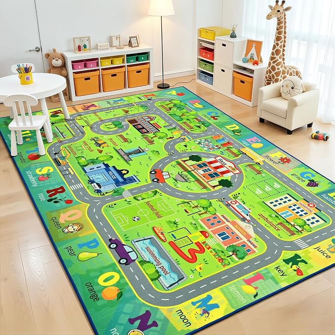 Chicrug 6x9 Car Road Area Rug for Kids Playroom Bedroom, Non Slip Low Pile by ChicrugHomeDecor