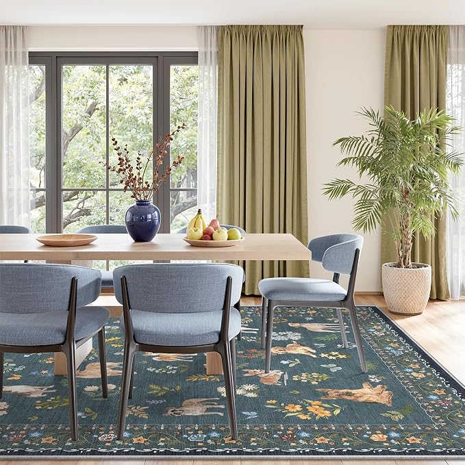 Soalmost Dog 9x12 Area Rugs for Living Room, Machine Washable Animal Floral - Image 2