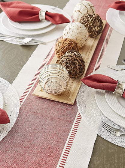 DII Dobby Stripe Table Runner, 13x72 Barn Red & Cream Background | Woven - Image 7
