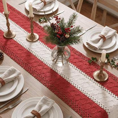 Artoid Mode Rose Red Farmhouse Woven Table Runner 12x36 Inch | Holiday Rustic - Image 3