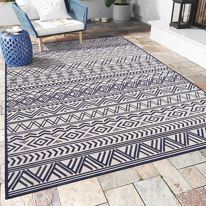 Outdoor Rug Carpet 8x10 ft, Flatweave Textured Outdoor Patio Rug Non Slip by MontVoo