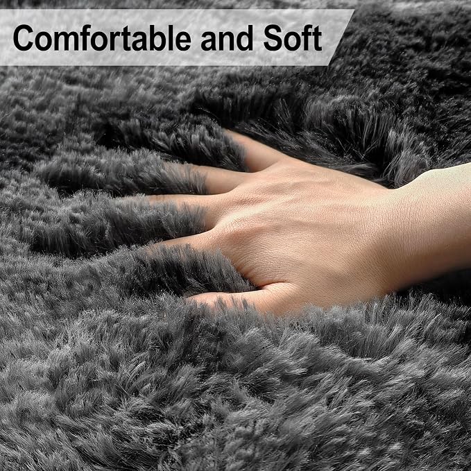 Soft Fluffy Plush Area Rug for Bedroom Living Room, 5x8 Tie-Dyed Grey and Black - Image 5